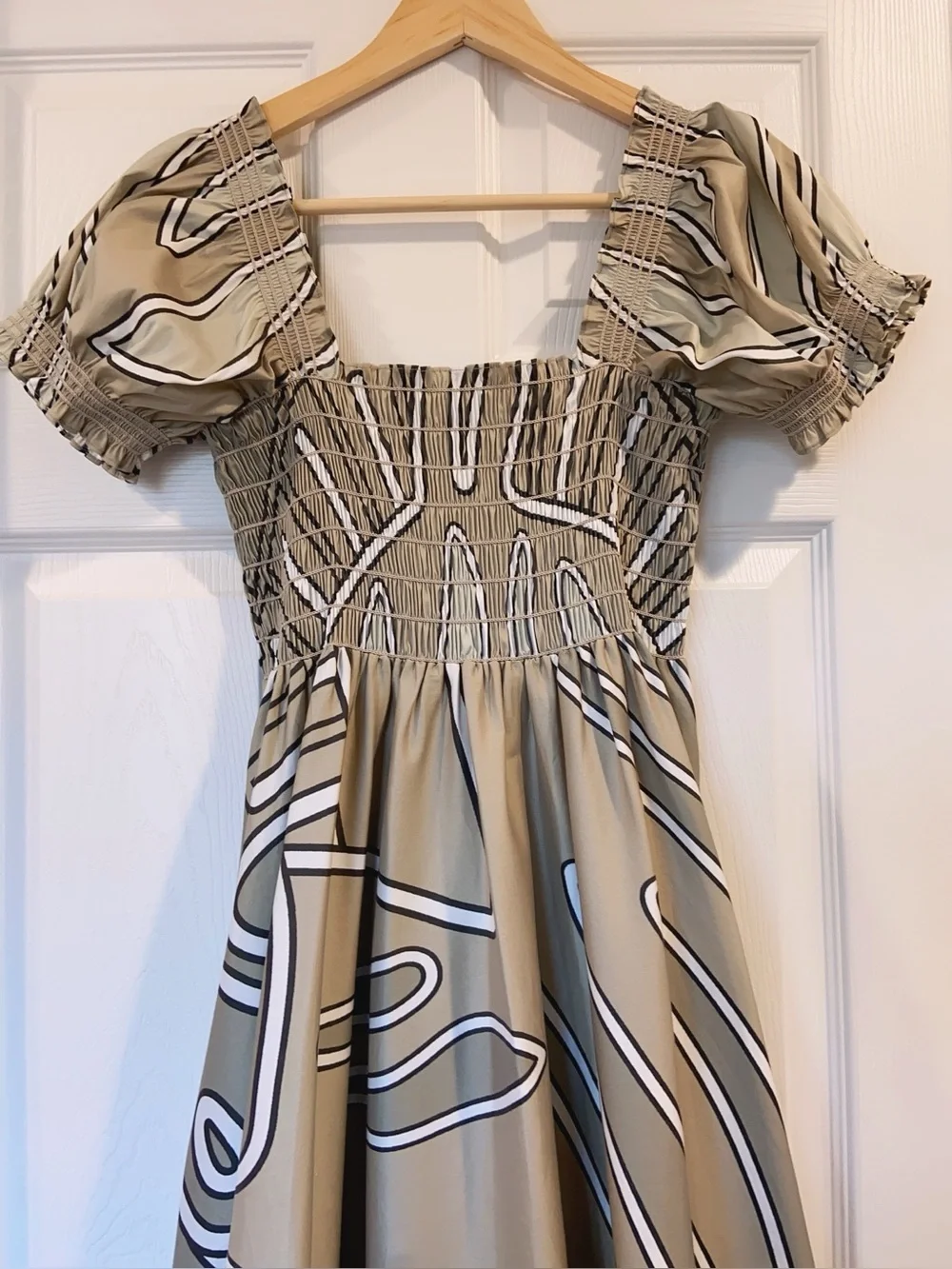 New Tory Burch Print Smocked Cotton Dress